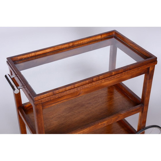 Image 1 of Chariot vintage Art Déco en chêne et verre par Thonet, Tchécoslovaquie 1920
