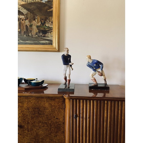 Image 1 of Paire de sculptures vintage de joueurs de rugby par Willy Wuilleumier pour G.A.M, France 1940