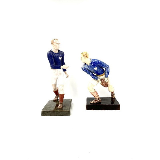 Image 1 of Paire de sculptures vintage de joueurs de rugby par Willy Wuilleumier pour G.A.M, France 1940