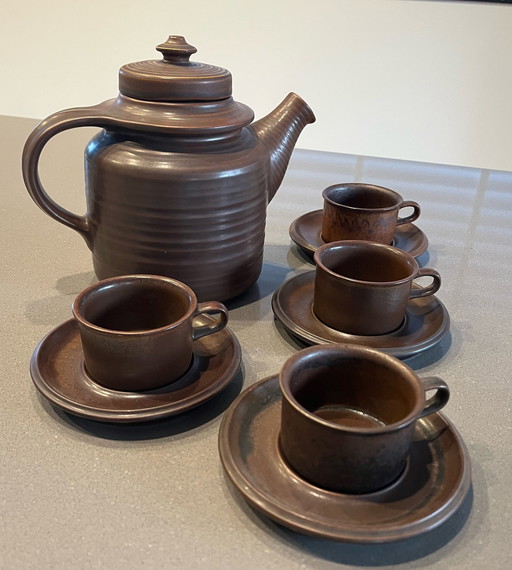 Théière Arabia Ruska avec 4 tasses et soucoupes