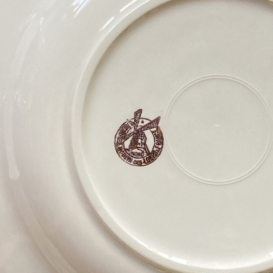 Image 1 of Lot De 6 Assiettes Creuses Faïence Ancienne Blanche Et Or Moulin Des Loups Orchies