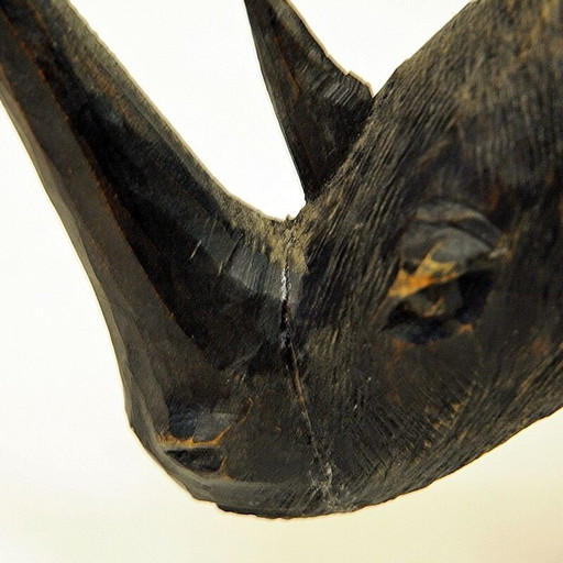 Paire de rhinocéros gris vintage en bois, Scandinavie 1940s