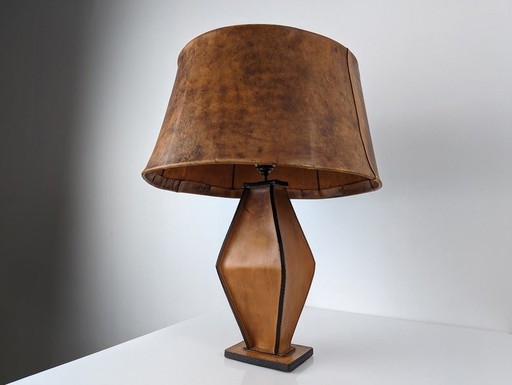 Lampe de table en cuir par Jacques Adnet 1940S