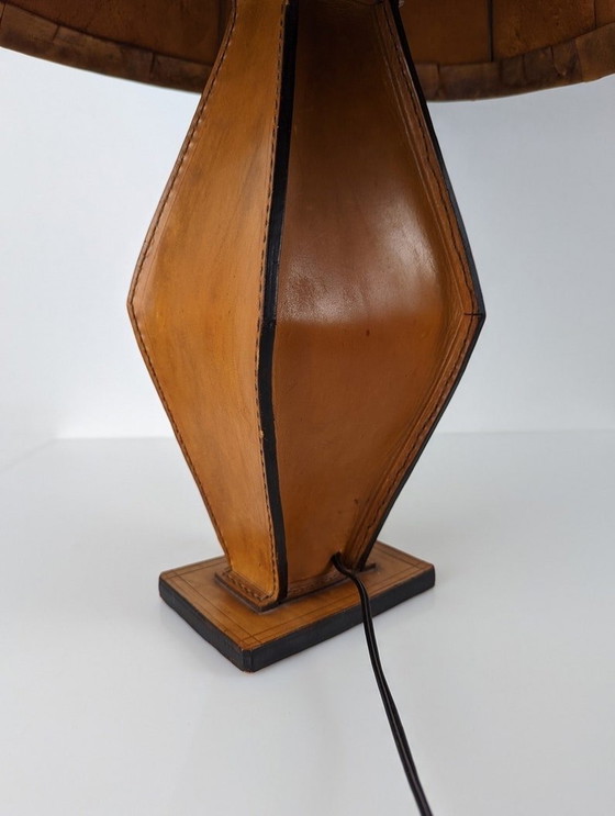 Image 1 of Lampe de table en cuir par Jacques Adnet 1940S