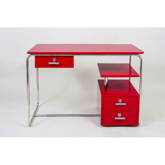 Image 1 of Bureau Bauhaus rouge vintage, Allemagne années 1930