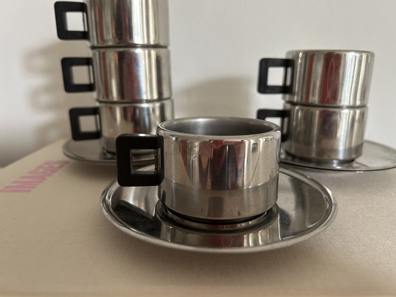 Image 1 of 6X Casalinghi Italie Acier inoxydable Chromé Tasse et soucoupe expresso