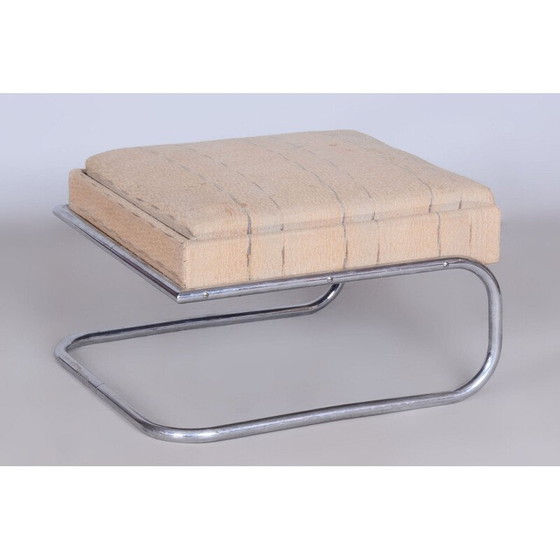 Image 1 of Paire de fauteuils Bauhaus vintage avec tabourets en acier chromé et en hêtre, Tchécoslovaquie 1920