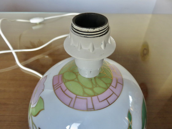 Image 1 of Lampe "Boule" En Céramique À Décor Floral, Signée, 1970