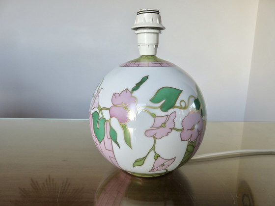 Image 1 of Lampe "Boule" En Céramique À Décor Floral, Signée, 1970