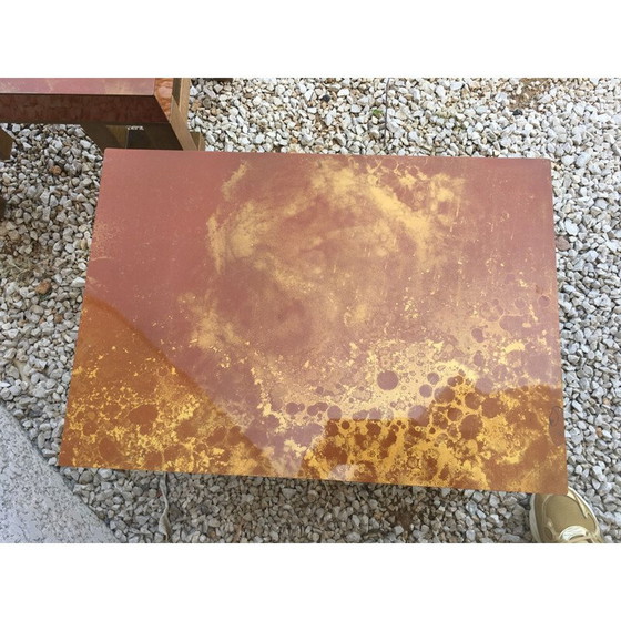 Image 1 of Paire de bouts de canapé en mélamine dorée vintage, 1970