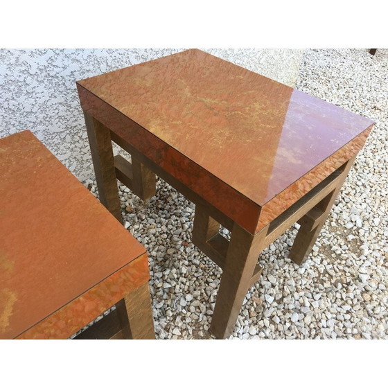 Image 1 of Paire de bouts de canapé en mélamine dorée vintage, 1970