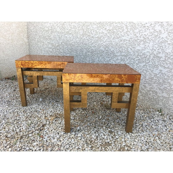 Image 1 of Paire de bouts de canapé en mélamine dorée vintage, 1970