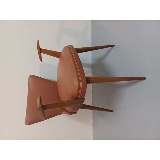 Image 1 of Fauteuil bridge vintage en hêtre massif et simili cuir, 1950