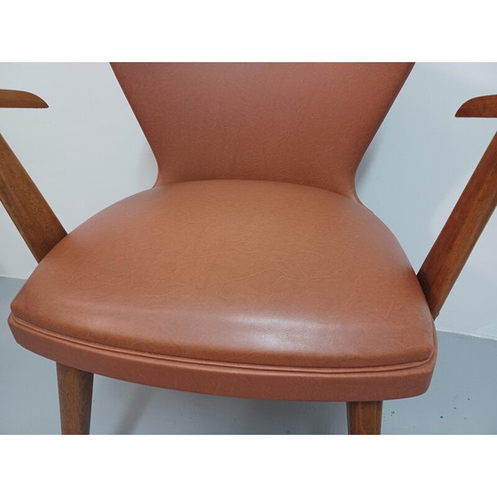 Image 1 of Fauteuil bridge vintage en hêtre massif et simili cuir, 1950