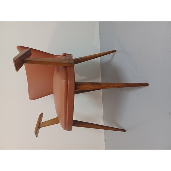 Image 1 of Fauteuil bridge vintage en hêtre massif et simili cuir, 1950