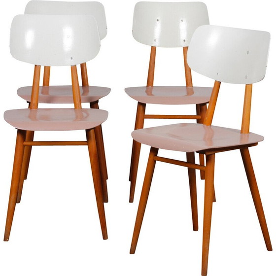 Image 1 of Ensemble de 4 chaises en bois vintage pour Ton, Tchécoslovaquie 1960
