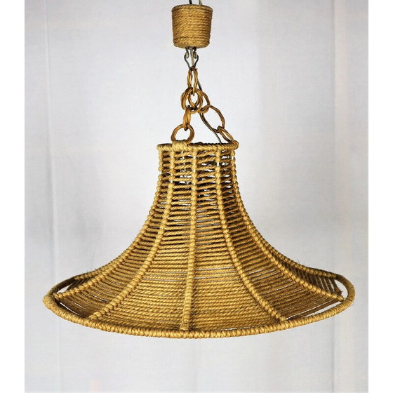 Image 1 of Lampe suspendue vintage en corde par Audoux-Minet, 1950