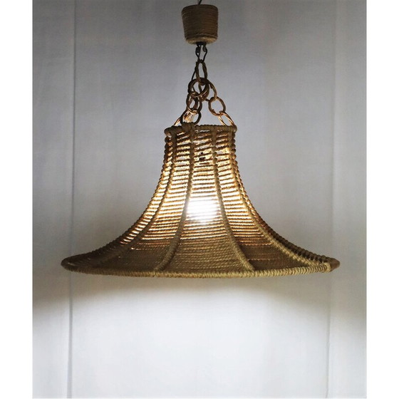Image 1 of Lampe suspendue vintage en corde par Audoux-Minet, 1950