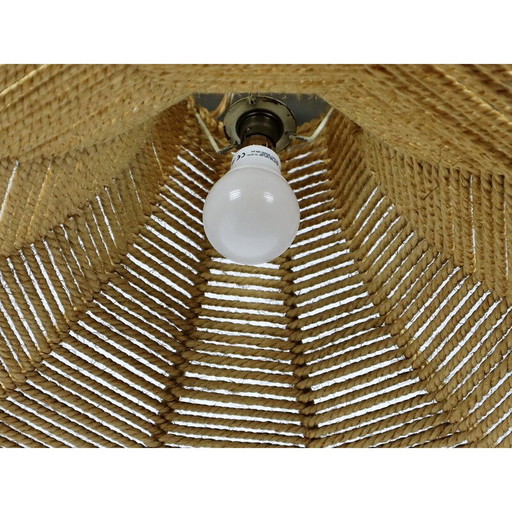 Lampe suspendue vintage en corde par Audoux-Minet, 1950