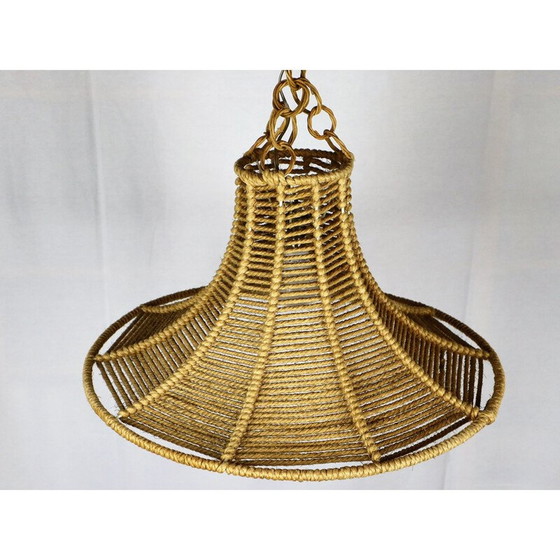 Image 1 of Lampe suspendue vintage en corde par Audoux-Minet, 1950