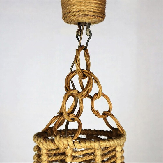 Image 1 of Lampe suspendue vintage en corde par Audoux-Minet, 1950