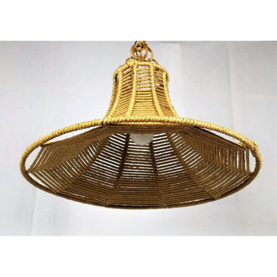 Image 1 of Lampe suspendue vintage en corde par Audoux-Minet, 1950