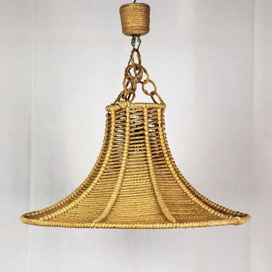 Image 1 of Lampe suspendue vintage en corde par Audoux-Minet, 1950