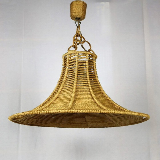 Image 1 of Lampe suspendue vintage en corde par Audoux-Minet, 1950