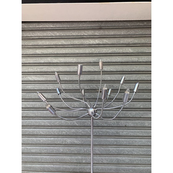 Image 1 of Lampe médusa vintage en acier inoxydable avec 12 bras articulés, France 1978