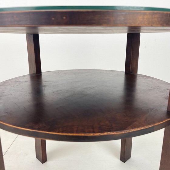 Image 1 of Table basse ronde vintage en bois et verre, Tchécoslovaquie, années 1940