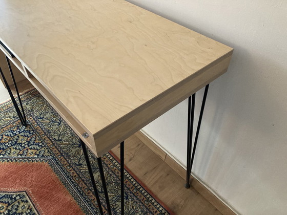 Image 1 of Bureau vintage en contreplaqué de bouleau avec pieds en épingle à cheveux