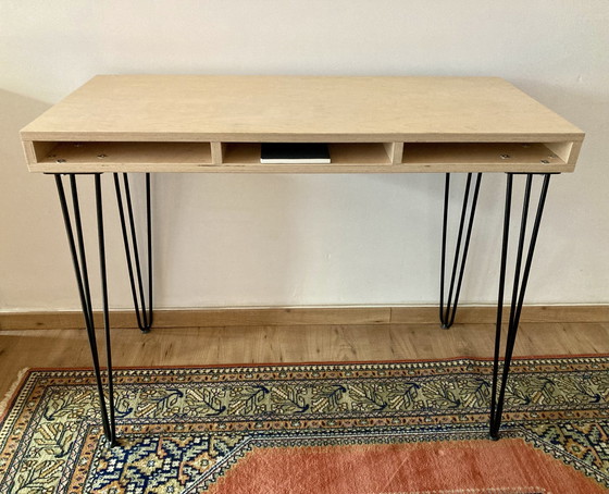 Image 1 of Bureau vintage en contreplaqué de bouleau avec pieds en épingle à cheveux