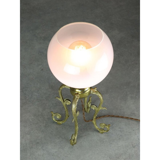 Image 1 of Lampe de table vintage en laiton et verre, Italie