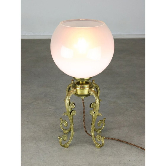 Image 1 of Lampe de table vintage en laiton et verre, Italie