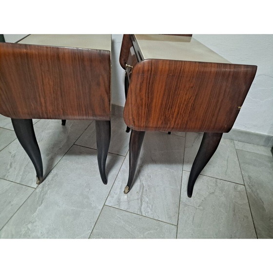 Image 1 of Paire de tables de nuit Mcm en bois, métal et laiton, Italie 1950s