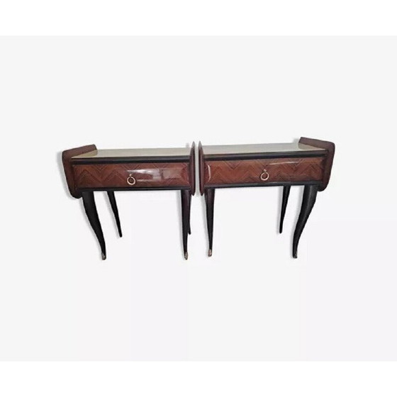 Image 1 of Paire de tables de nuit Mcm en bois, métal et laiton, Italie 1950s