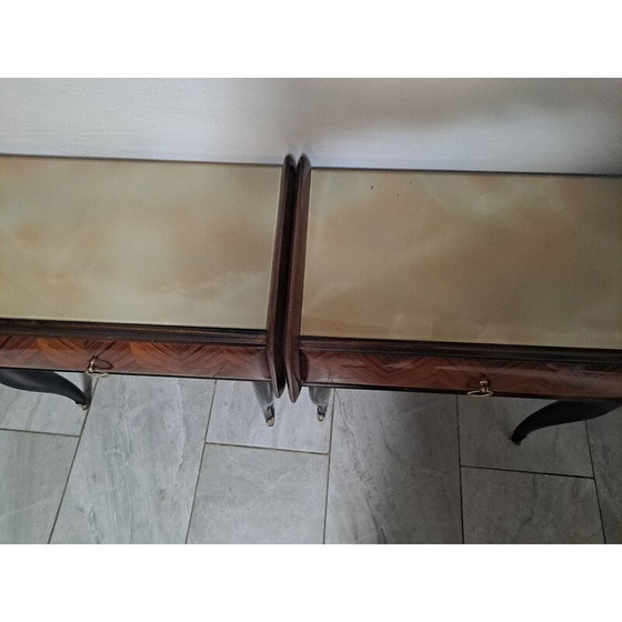 Image 1 of Paire de tables de nuit Mcm en bois, métal et laiton, Italie 1950s