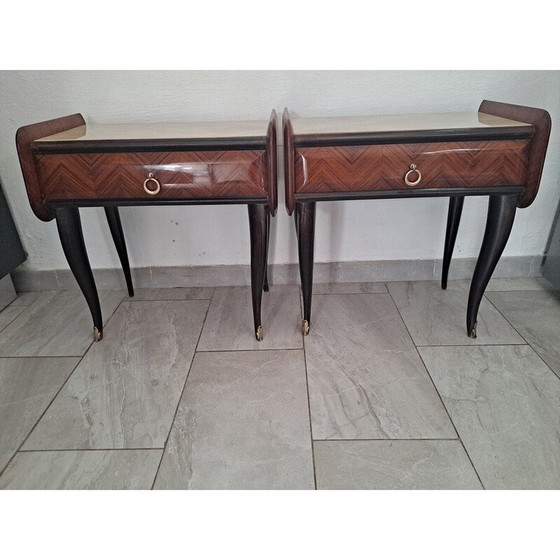 Image 1 of Paire de tables de nuit Mcm en bois, métal et laiton, Italie 1950s