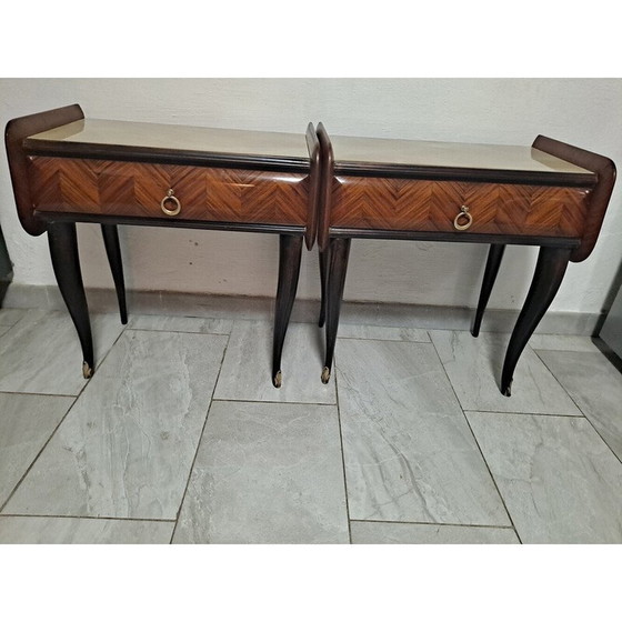 Image 1 of Paire de tables de nuit Mcm en bois, métal et laiton, Italie 1950s