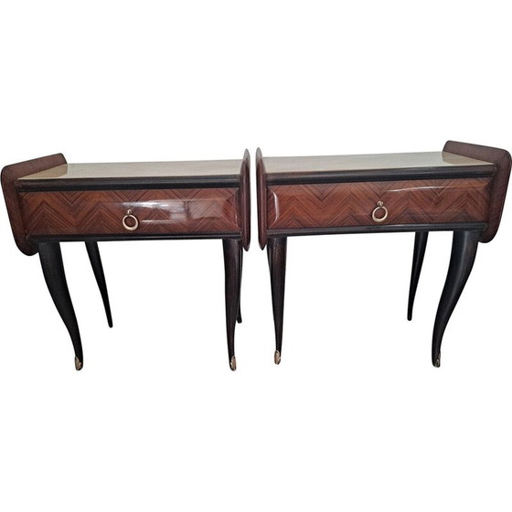 Image 1 of Paire de tables de nuit Mcm en bois, métal et laiton, Italie 1950s