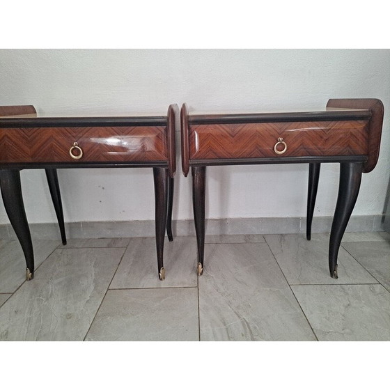 Image 1 of Paire de tables de nuit Mcm en bois, métal et laiton, Italie 1950s