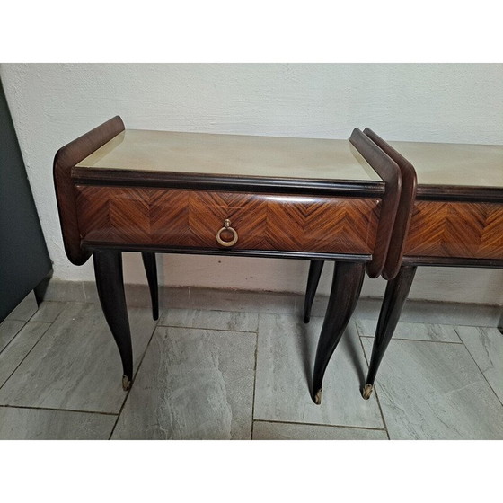 Image 1 of Paire de tables de nuit Mcm en bois, métal et laiton, Italie 1950s