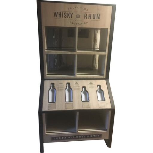 Présentoir vintage pour whisky et rhum en métal et mélamine