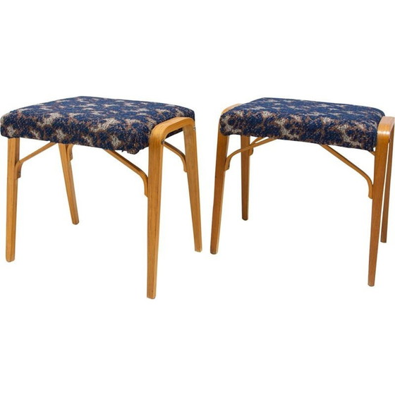 Image 1 of Paire de tabourets vintage en bois courbé par Ludvík Volák pour Dřevopodnik Holešov, Tchèque 1970