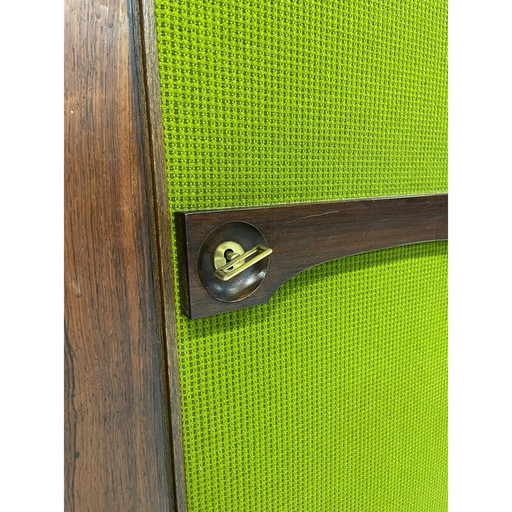 Armoire italienne du milieu du siècle en bois et tissu vert, années 1960.