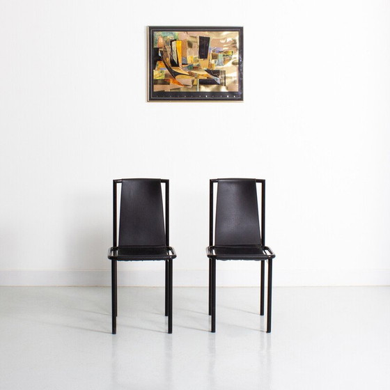 Image 1 of Paire de chaises vintage en métal et simili cuir noir