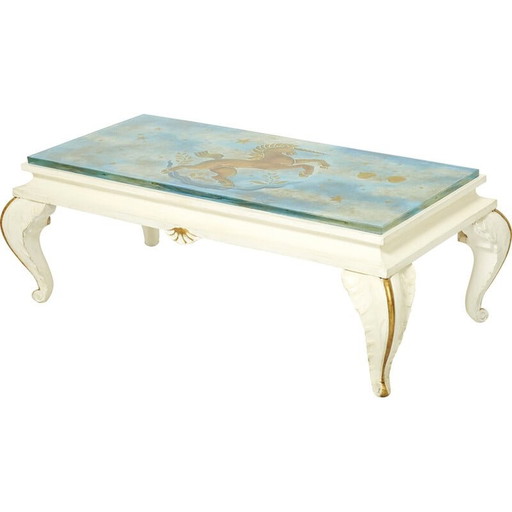 Table basse vintage en bois doré et verre par Jansen, 1950