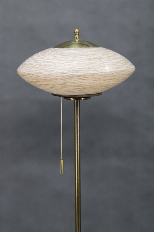 1940S Restored Brass Fl1940S Restored Brass Floor Lamp With Glass Shadeoor Lamp With Glass Shade