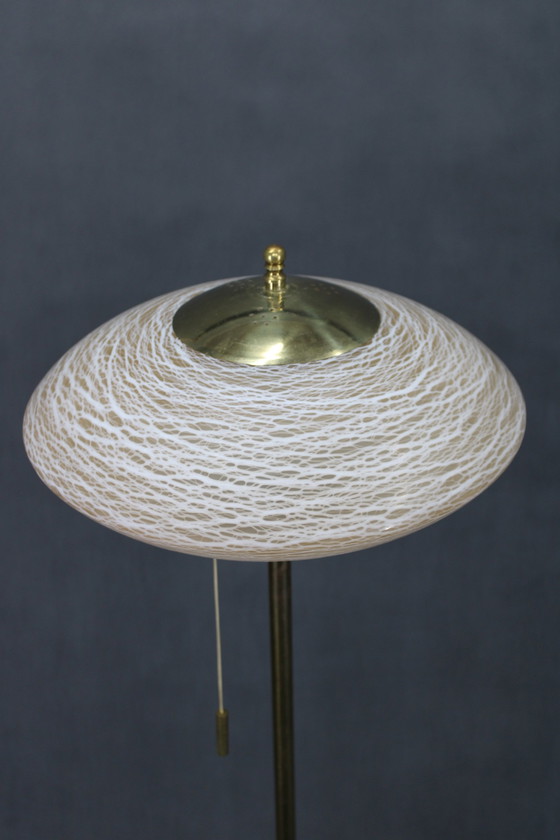 Image 1 of 1940S Restored Brass Fl1940S Restored Brass Floor Lamp With Glass Shadeoor Lamp With Glass Shade