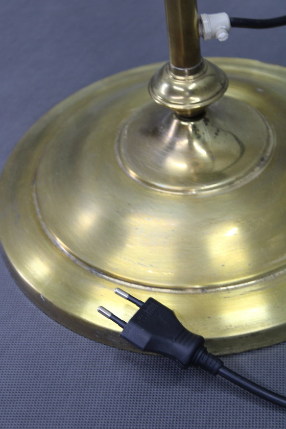 Image 1 of 1940S Restored Brass Fl1940S Restored Brass Floor Lamp With Glass Shadeoor Lamp With Glass Shade